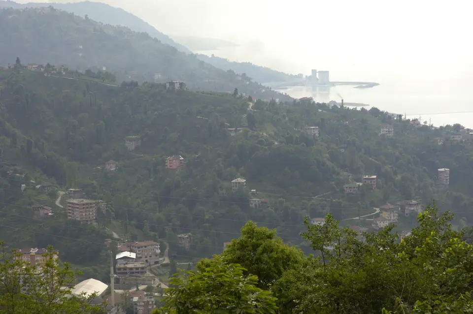 Çaylıkların arasından Karadeniz'e uzanan vadi manzarası